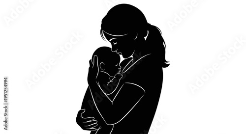Mother Holding Newborn Baby Silhouette.
