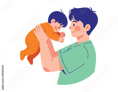 Heartwarming father's day illustration of loving dad holding baby celebrating family bond and fatherhood on special day