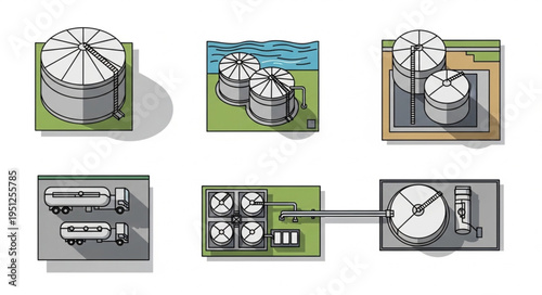 Oil and Gas Storage Tanks and Transportation Illustration.