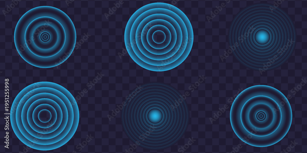 Fototapeta premium Sound wave. Signal concentric circle. Round light effect. Wifi range. Radio station signal. Water ripple with circle waves. A place or a painful point. Radar screen. Vector effect.