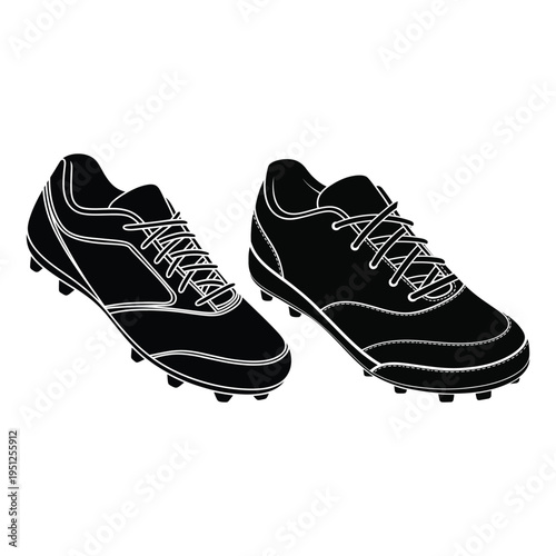 Black Silhouette Soccer Cleats with Laces on White Background