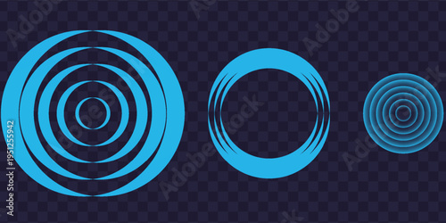 Sound wave. Signal concentric circle. Round light effect. Wifi range. Radio station signal. Water ripple with circle waves. A place or a painful point. Radar screen. Vector effect.