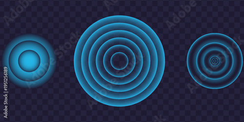 Sound wave. Signal concentric circle. Round light effect. Wifi range. Radio station signal. Water ripple with circle waves. A place or a painful point. Radar screen. Vector effect.