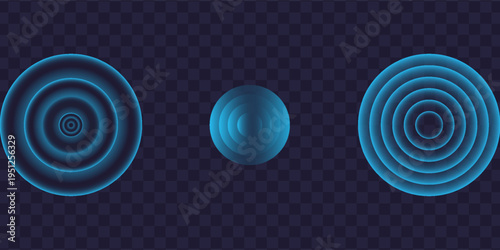 Sound wave. Signal concentric circle. Round light effect. Wifi range. Radio station signal. Water ripple with circle waves. A place or a painful point. Radar screen. Vector effect.