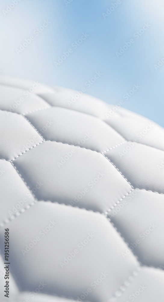Fototapeta premium Close-up of white quilted fabric texture, featuring stitched seams. Represents softness, comfort, and luxury, ideal for furnishing or design concept