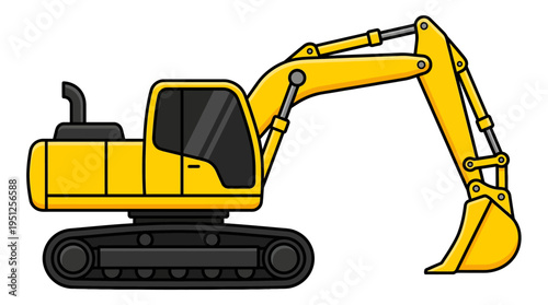 Yellow excavator digging earth on a large construction site