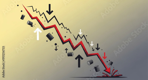 Dramatic Stock Market Crash Visualization with Falling Red Line.