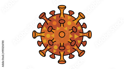 Stylized orange coronavirus cell floating on black background