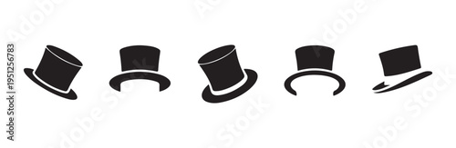 Classic top hat silhouettes in various tilt angles and perspectives for vintage gentleman look
