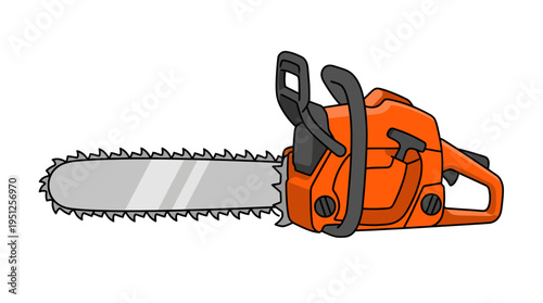 Orange chainsaw for tree cutting and forestry work