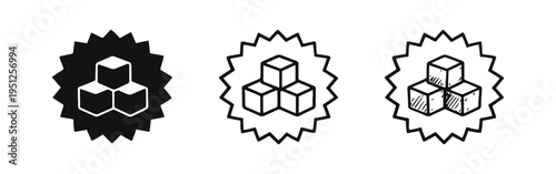 Stacked Sugar Cubes Icon Set - Food Ingredient, Sweetness & Unhealthy Diet Symbol in Solid, Outline & Hand-Drawn Styles