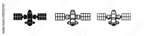Communication Satellite Icon Set (Top View) - Space Technology, Global Navigation & Broadcast Symbols