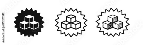 Sugar Cubes Stack Icon Set - Sweet Food, Ingredient & Unhealthy Lifestyle Symbol in Solid, Outline & Hand-Drawn Styles