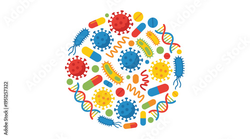 Microbiology composition with bacteria viruses and dna strands