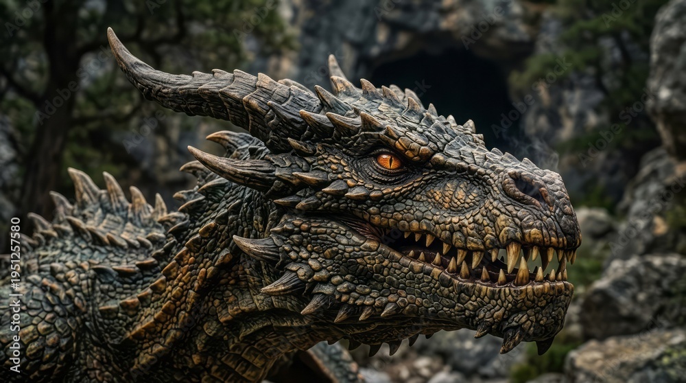 Fototapeta premium Majestic Dragon Portrait Dragon Fantasy Mythical Creature Portrait Close-Up Scales Fierce. Concept featuring dragon, fantasy, mythical creature, portrait, close-up for professional commercial design.