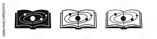 Open Book with Solar System Icon Set - Astronomy Education, Science Knowledge & Cosmic Discovery Symbols
