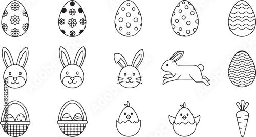 Charming easter icons featuring eggs bunnies baskets and chicks in silhouette high quality