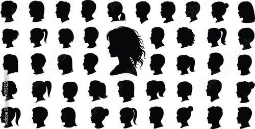 Extensive Collection of Black and White Human Head and Profile Silhouettes person