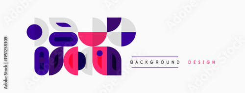 Abstract geometric shapes, purple, gray, white. Modern design elements create dynamic composition. Minimalist style, clean background.