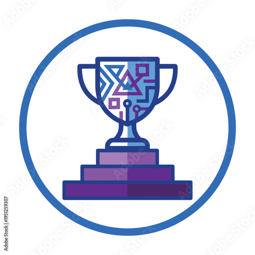 Modern trophy with circuit pattern celebrates achievement and success