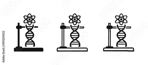 DNA and atom model icon set. Biotechnology and genetic engineering concept for scientific research.