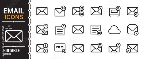 Minimal email icons pack for UI UX design and online messaging concepts