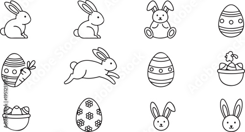 Charming easter bunny and egg line art illustrations a delightful spring silhouette