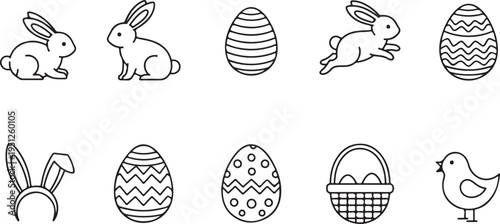 Charming easter bunny and egg line art icons a delightful silhouette high quality