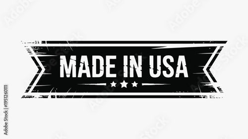 Distressed black and white Made in USA product label with stars