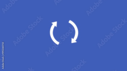 Abstract motion graphic animation of two white arrows in cyclic rotation loop on blue background