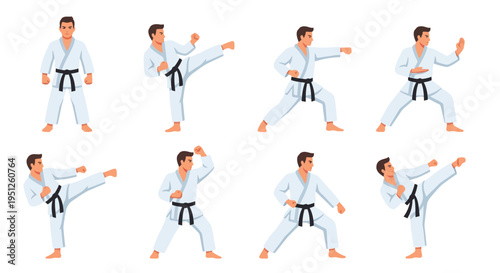 Karate poses a series of illustrations depicting various martial arts techniques