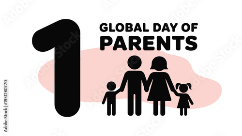 Silhouette of parents and two children holding hands with number one and text