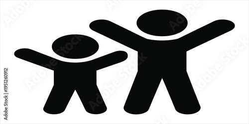 Two Silhouetted Figures, One Larger Than the Other, with Arms Raised people child