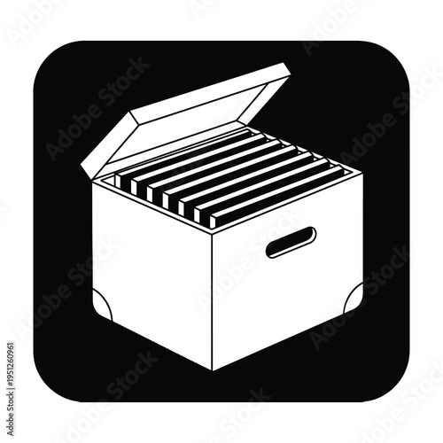 Open storage box with organized slots for efficient file management