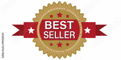 A vibrant red and gold best seller award ribbon or label design