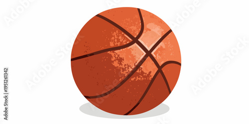 A brightly colored illustrated basketball rests on a light surface