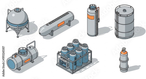 Isometric Industrial Tanks and Vessels - A Pixel Art Collection for Chemical and Process Engineering.