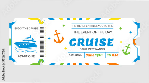 An invitation card for a cruise ship.A one-person ticket.Vector illustration