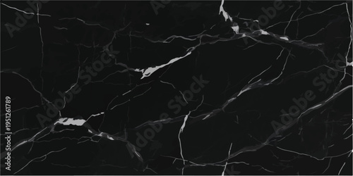 Premium black marble slab with dynamic white veining, creating an elegant abstract texture for modern backgrounds, interior design, and artistic projects, white veins