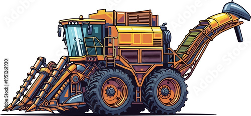 Agricultural combine harvester processing crops in the field