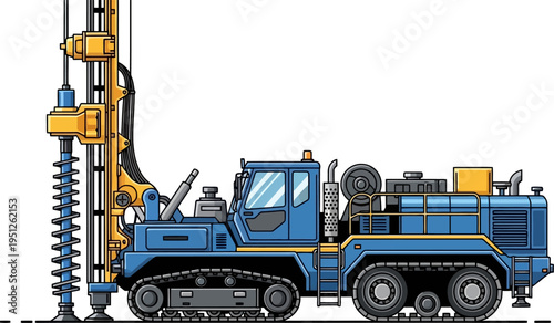 Blue rotary drilling rig for deep foundation work