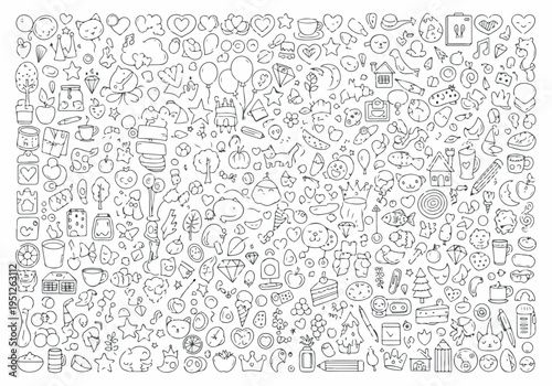 Whimsical Hand-Drawn Doodle Pattern Background with a Collection of Cute Cartoon Sketches and Fun Illustrations, an Endless Concept for Creative Designs