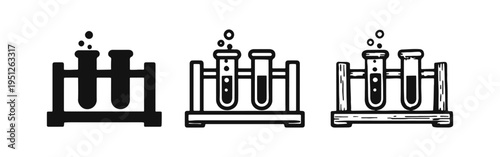 Test tubes in a rack icon set. Laboratory experiments and chemical research concept illustration.