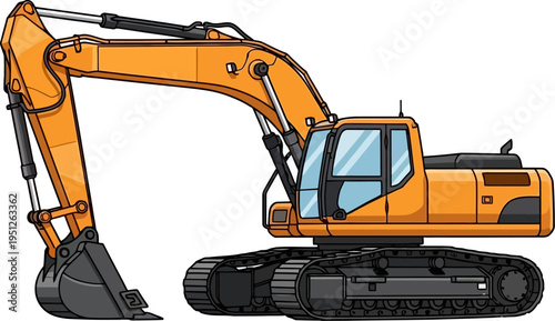 Hydraulic crawler excavator digging during earthmoving works