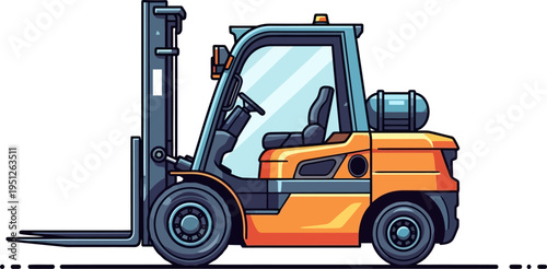 Industrial forklift truck lifting pallets in a warehouse