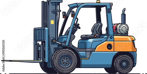 Industrial forklift truck moving goods in a logistics center