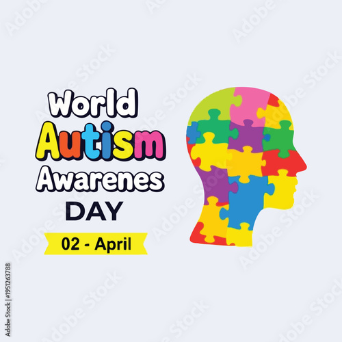 World autism awareness day concept with colorful puzzle pieces forming a human head profile on a light background