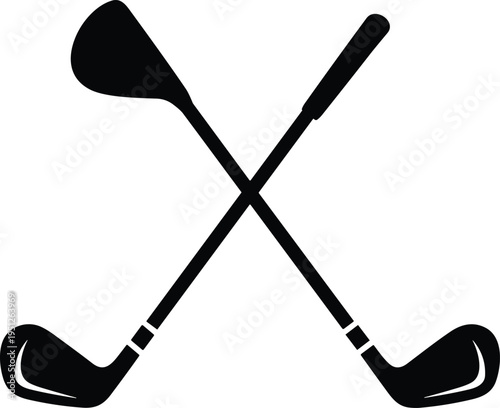 Black Silhouette Vector of Crossed Golf Clubs with a Driver and Iron Isolated on White Background for Country Club Logo and Sports Design