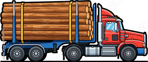 Timber logging truck carrying heavy wood logs