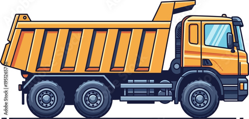 Yellow tipper truck for aggregate material hauling